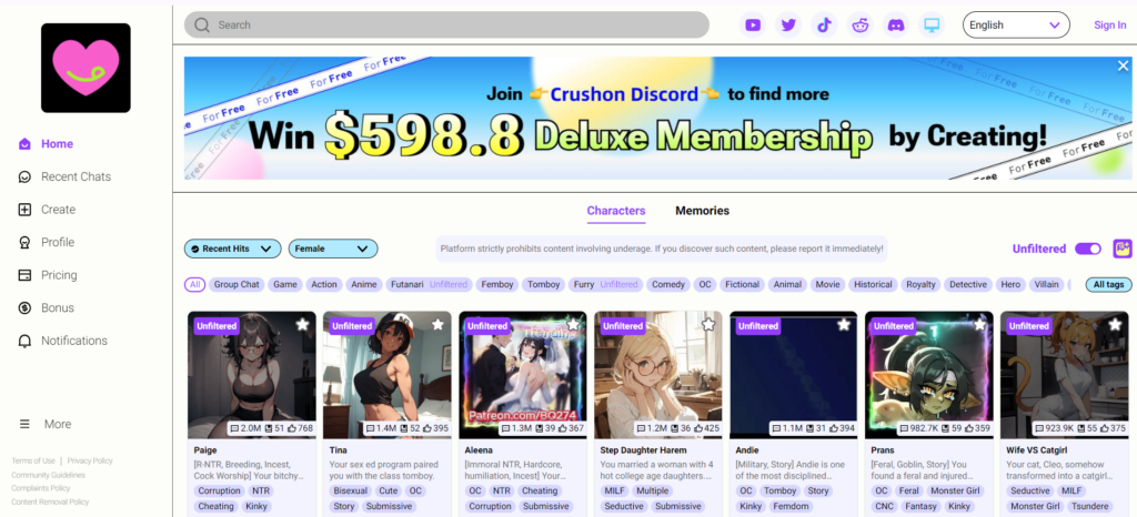 Crushon AI - Best NSFW AI Chatbots in 2024